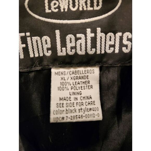 LeWorld Jacket Bomber Black Leather Patchwork Zip Front Pockets Lined Size XL - Picture 3 of 3